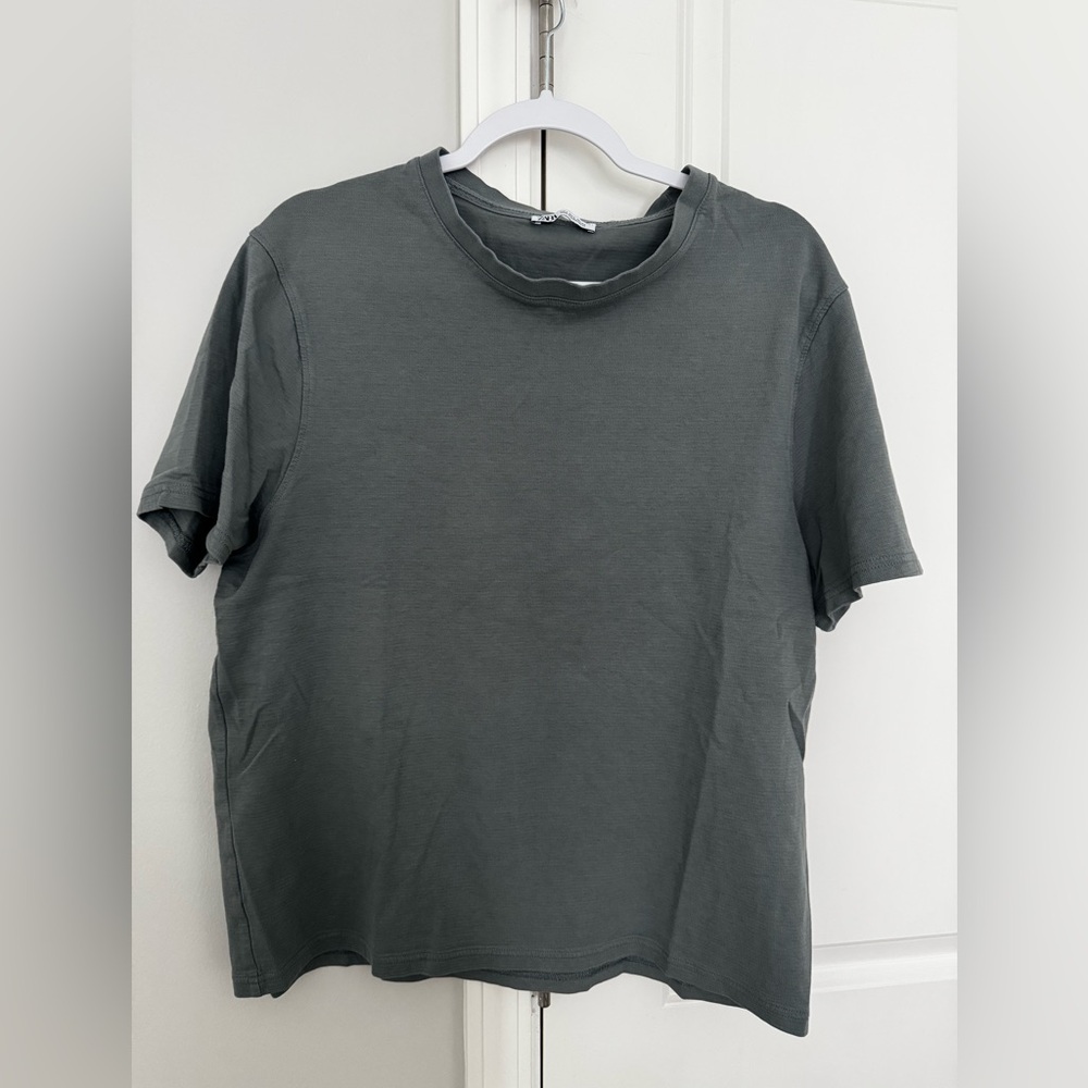 Zara Premium Cotton Crew Neck Tee in Charcoal